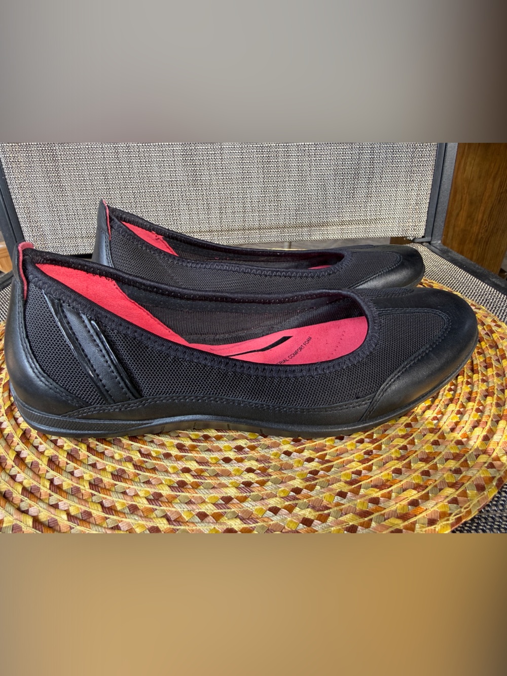 ECCO Black Leather Comfort Ballet Flats EU 38 Slip On Shoes